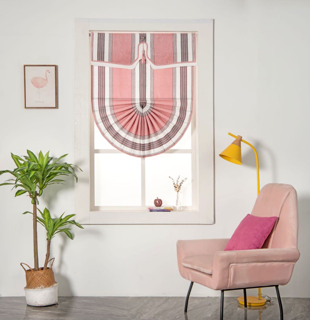 RC001 Custom Polyester Fabric Manufacturer Home Decoration Fan Shaped Modern Roman Blinds